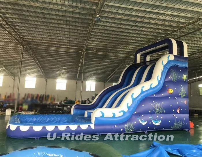 large water slide inflatable trampoline, outdoor water slide with pool, CE inflatable water slide