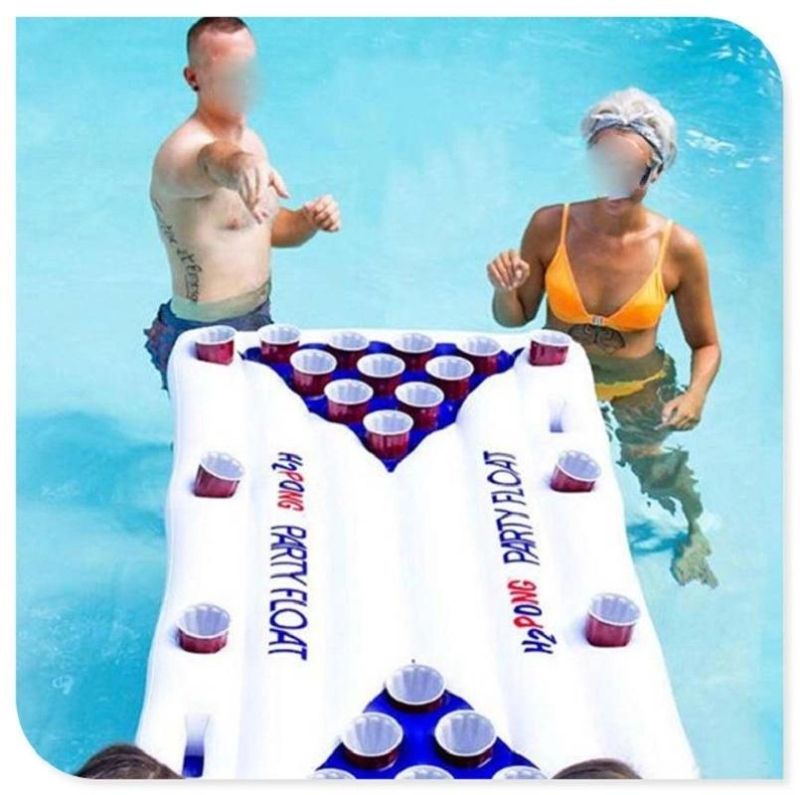 Inflatable Pool Lounge Water Entertainment Party Floating Pad Inflatable Table Tennis Beer Pong Pool Mat 24/28 Cup Hole Floating Row Wyz16105