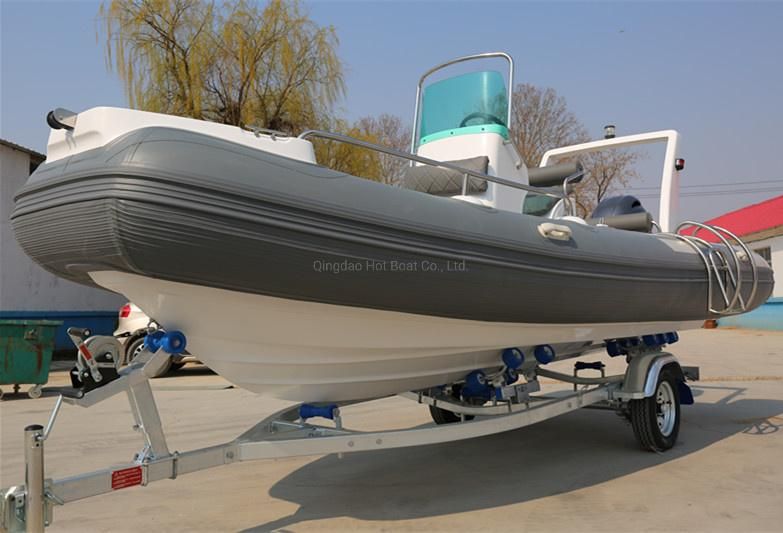 China Hot Sale Boat Product 17feet 5.2m Fiberglass Rigid Hull PVC Inflatable Fishing Boat Luxury Yacht Rib Boat Deep V Inflatable Motor Boat Speed Boat with CE