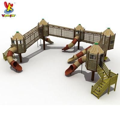 Wooden Cottage Castle Commercial Outdoor Play Slide for Child