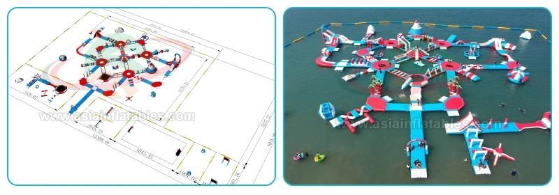 Commercial Inflatable Floating Water Park / Giant Inflatable Adventure Aqua Park