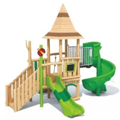 Kids Park Outdoor Playground Equipment Wooden Slide Climbing Set QS45