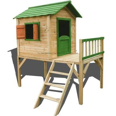 Wooden Cubby House for Kids Wood Playhouse with Stairs