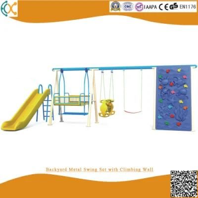 Backyard Metal Swing Set with Climbing Wall