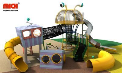 Modern Toddler Outdoor Wooden and Metal Playset with Slides, Tunnel