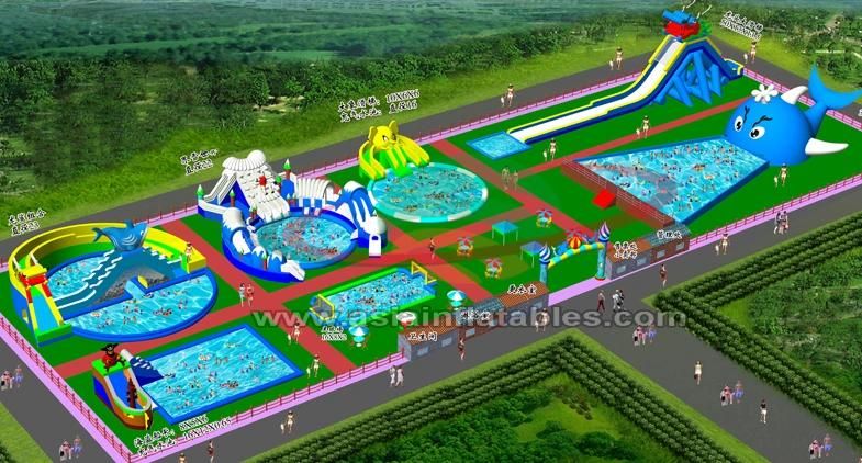 New Design Inflatable Land Amusement Water Park Project with Pool N Slide for Adult and Kids