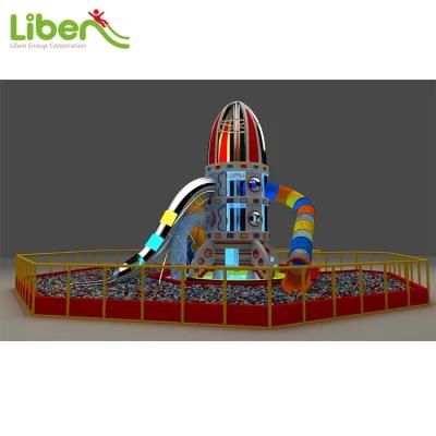 Small Commercial Kids Games Rocket Model Spiral Slides with Ball Pit