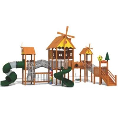Outdoor Playground Equipment Park Kids Wooden House Slide Climbing QS68