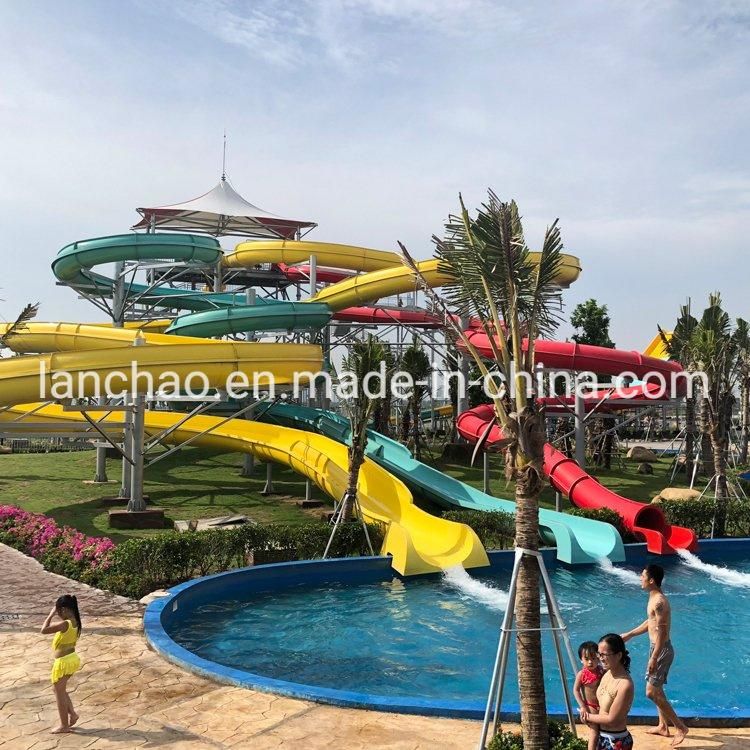 Fiberglass Blue Water Slide Combined for Amusement Park