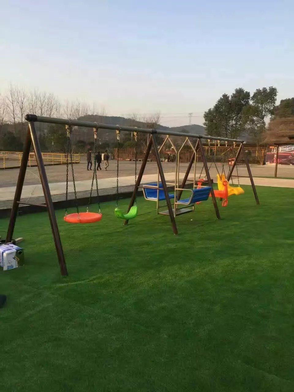 Children Metal Frame Outdoor Playground Four Seat Swing