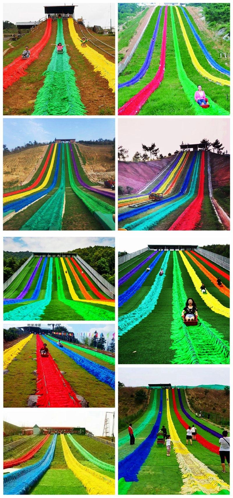 Amusement Park Outdoor Hillside Grass Rainbow Slide Kids Playground Equipment