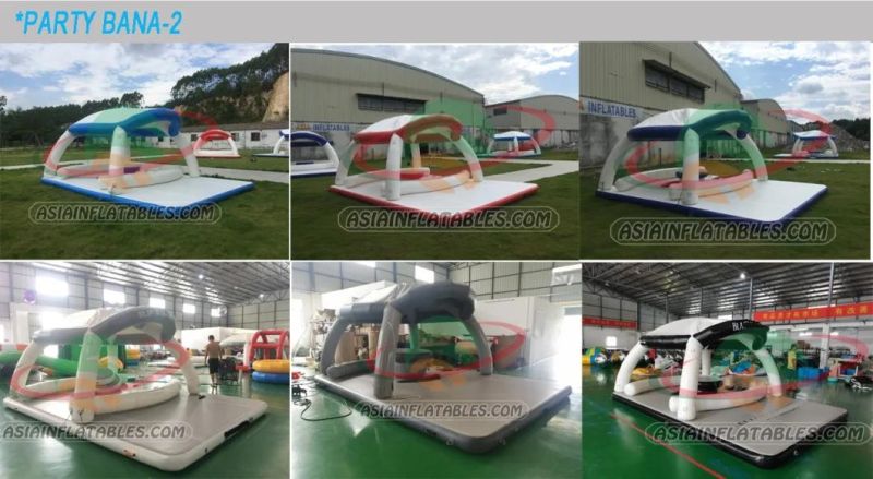 Inflatable Water Mat with Roof Tent Inflatable Floating Lounge Tent for Leisure Time