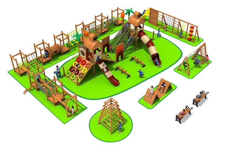 Large Outdoor Playground Combination Obstacle Climbing Rope Course Adventure Wooden Equipment