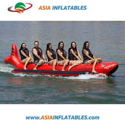 0.9mm PVC Tarpaulin 6 Seats Inflatable Red Shark Boat for Sale Customized Banana Boat