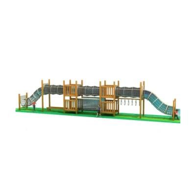Customized Outdoor Kids Wooden Rope Tunnel Bridge Play Gym Hanging Rings Climbing