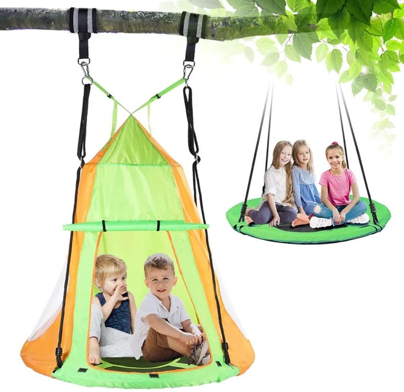 40 Inch Kids Tree Saucer Swing with Protective Tent