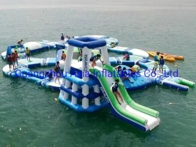 Super Exciting Adult Inflatable Water Park Toy with Giant Slide, Inflatable Floating Island