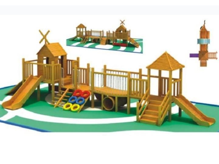 Colorful Amusement Game Park Wooden Outdoor Playground with Plastic Slide