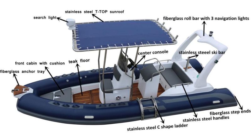 China CE Boat Factory 19feet 5.8m Rib580b Fiberglass Rigid Hull Mehler PVC Inflatable Boat with New Console for 8 Persons Narwhal Inflatable Boat Cruiser