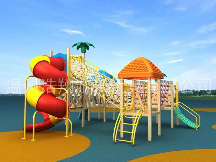 Wooden House Style Outdoor Plastic Slide Children Playground for Preschool