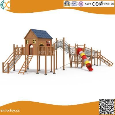 Outdoor Wooden Adventure Playground with Climbing Net in Amusement Park