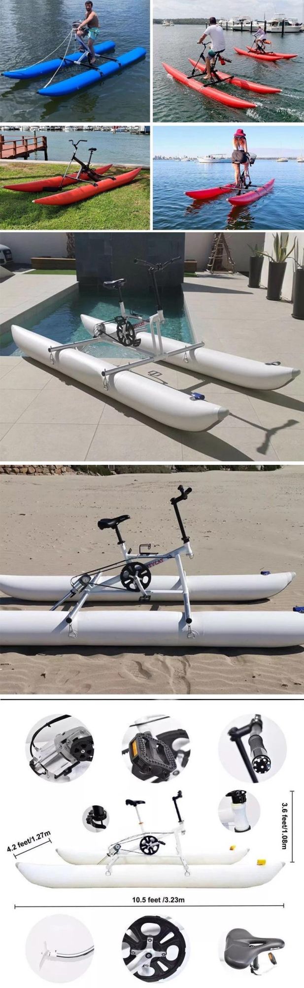 Red Portable PVC Double Player Inflatable Water Buoy Pontoon Water Bike