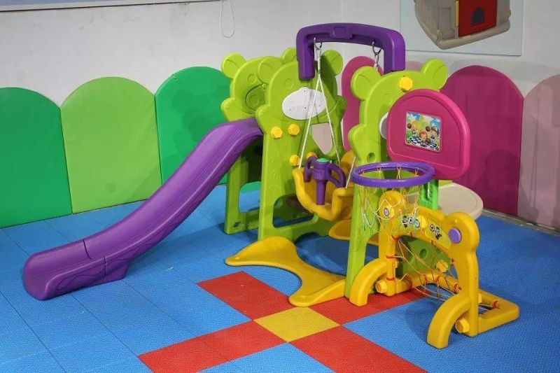 Kindergarten Plastic Slide Swing Set for Indoor Playground