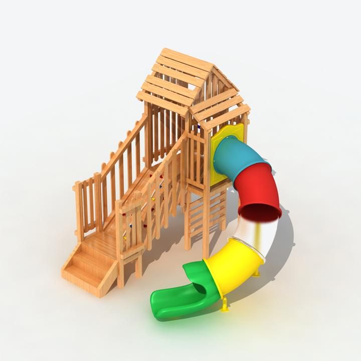 Outdoor Wooden Adventure Playground with Plastic Slide Tunnel for Preschool