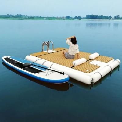 Outdoor Inflatable Swim Island Floating Raft, Inflatable Floating Water Jet Ski Dock Floats Platform with Ladder
