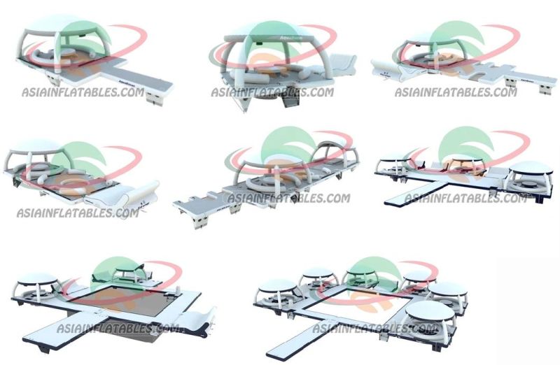 Inflatable Water Mat with Roof Tent Inflatable Floating Lounge Tent for Leisure Time