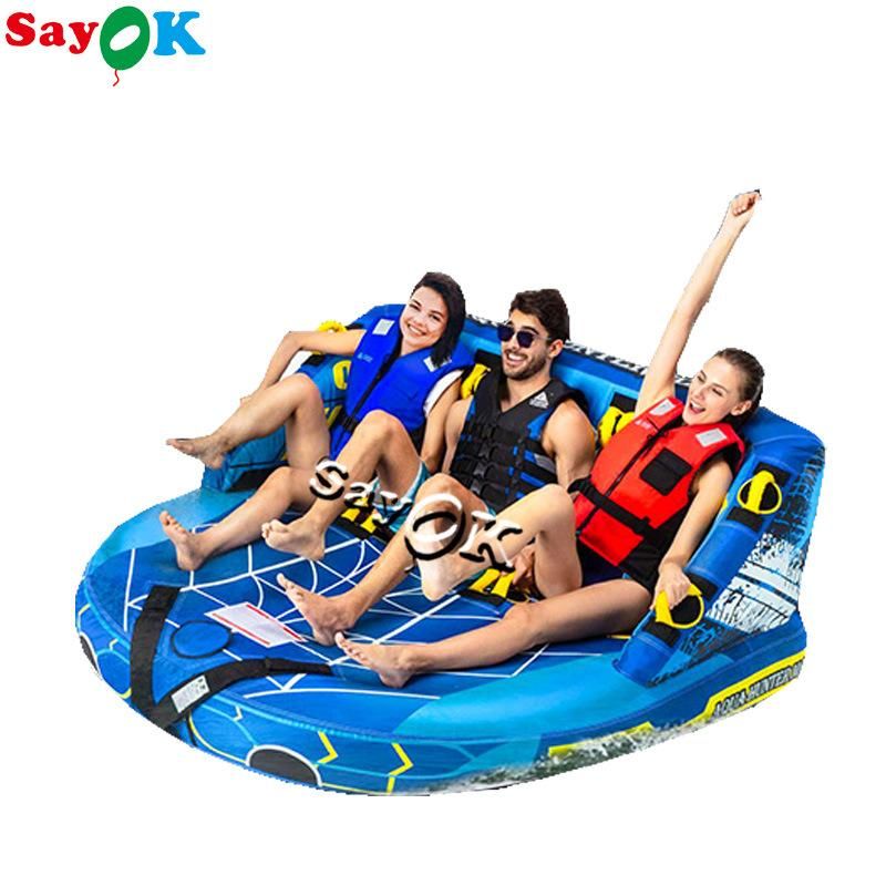 Blue Water Ski Boat PVC Inflatable Flying Tow 3 Person Water Towable Sofa Toy