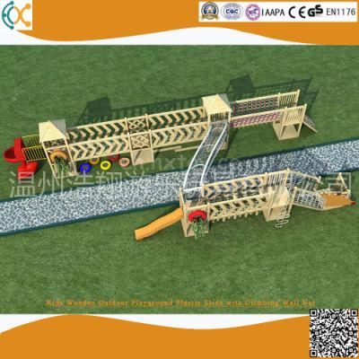 Kids Wooden Outdoor Playground Plastic Slide with Climbing Wall Net