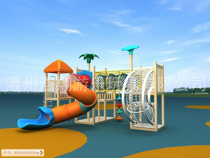 Wooden House Style Outdoor Plastic Slide Children Playground for Preschool