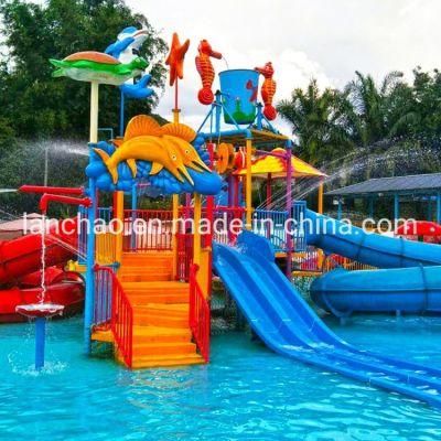 Family Interactive Water Park Playground with Closed Spiral Slide
