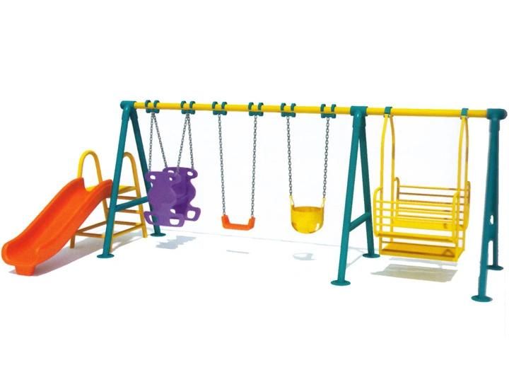 Backyard Metal Swing Set with Climbing Wall