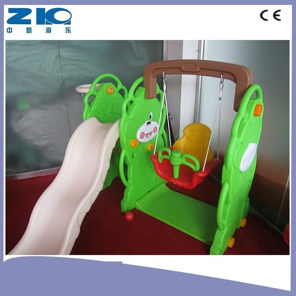 Indoor Playground Bear Plastic Slide and Swing Set for Kids