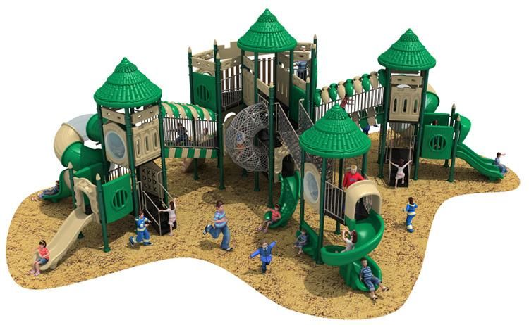 Small Commercial Children Outdoor Playground Equipment with Plastic Slides