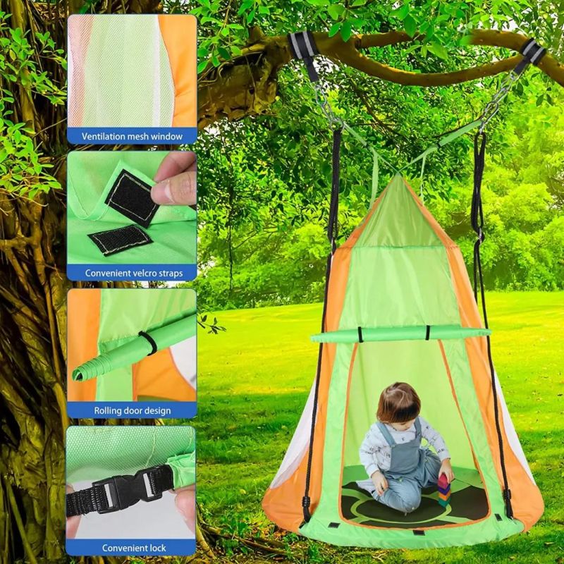 40 Inch Kids Tree Saucer Swing with Protective Tent