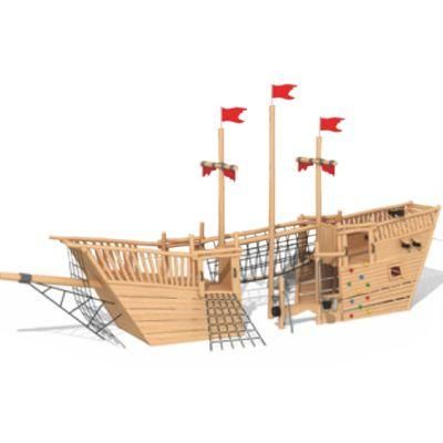 Kids Community Park Outdoor Playground Equipment Wooden Pirate Ship QS25