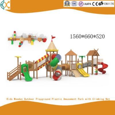 Kids Wooden Outdoor Playground Plastic Amusement Park with Climbing Net
