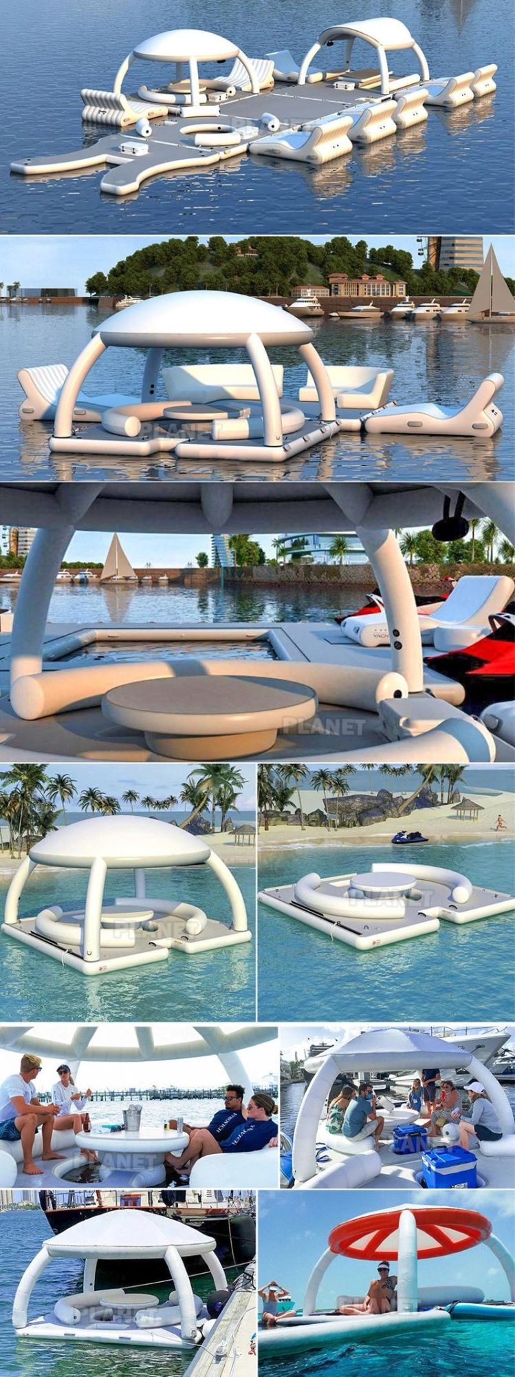 Aqua Banas Resort Island Raft Camping Inflatable Water Floating Lounger Inflatable Floating Dock with Tent