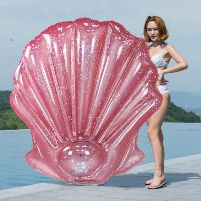 Outdoor Summer Water Play Equipment Toys Inflatable PVC Eco-Friendly Pink Glitter Seashell Pool Float