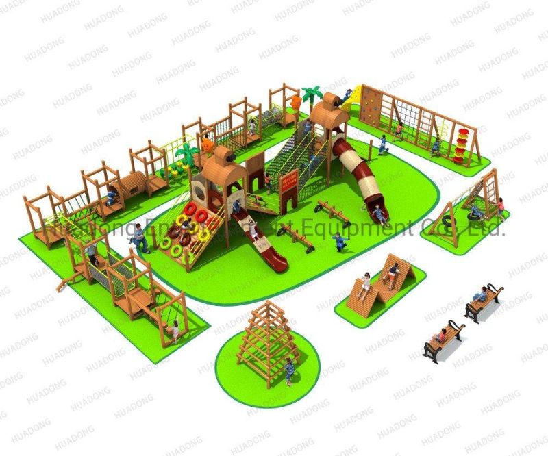 Customized Fine Quality Obstacle Adventure Outdoor Playground Wood Equipment Wooden Playset High Strength