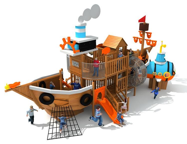 Factory Custom Large Outdoor Children Playground Wooden Pirate Ship Play Equipment