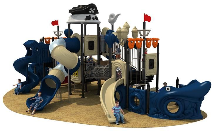 Manufacture Quality Big Pirate Ship Plastic Slide Outdoor Playground Equipment