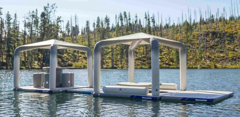 Inflatable Floating Island Dock Inflatable Floating Leisure Platform with Tent Lakefront Mini Park 3