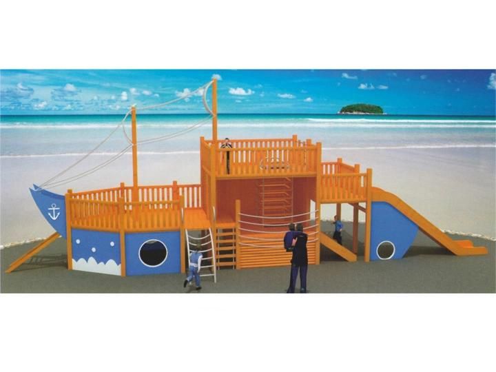 Kids Outdoor Wooden Theme Park Mini Pirate Ship Playground for Sale