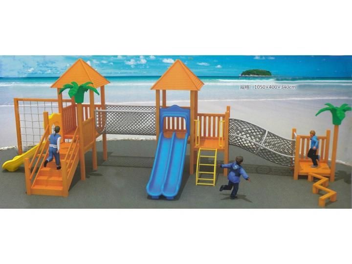 Kindergarten Wooden Outdoor Playground Plastic Slide with Climbing Net