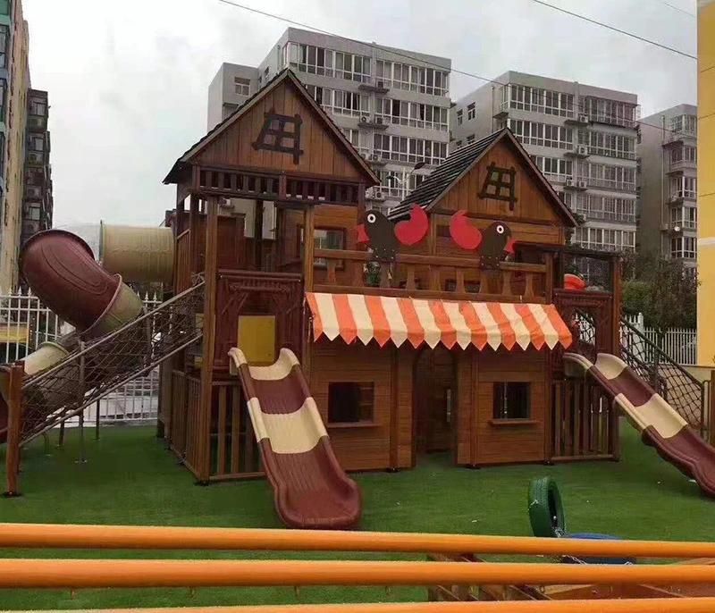 Amusement Park Kids Wooden Play House Outdoor Playground Slide