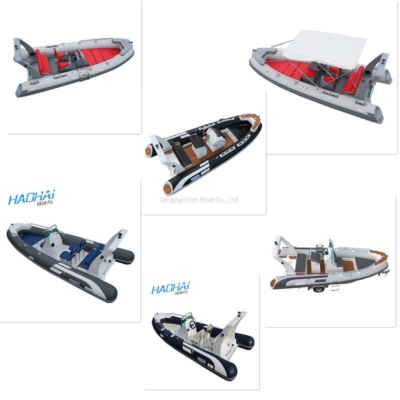 China Hot Sale Boat Product 17feet 5.2m Fiberglass Rigid Hull PVC Inflatable Fishing Boat Luxury Yacht Rib Boat Deep V Inflatable Motor Boat Speed Boat with CE